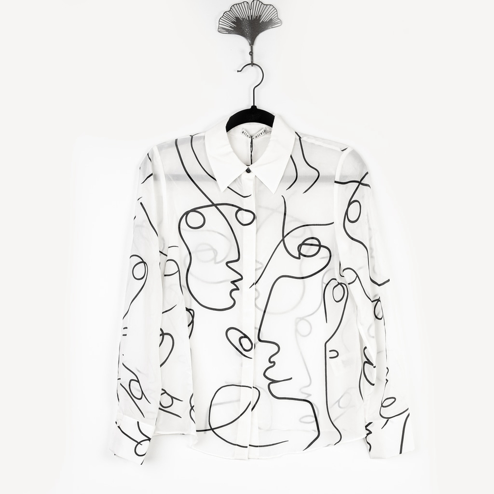 NWT Alice and Olivia a+O Koketit Brady Silk Button Down Blouse White $395 Size S - Picture 4 of 13